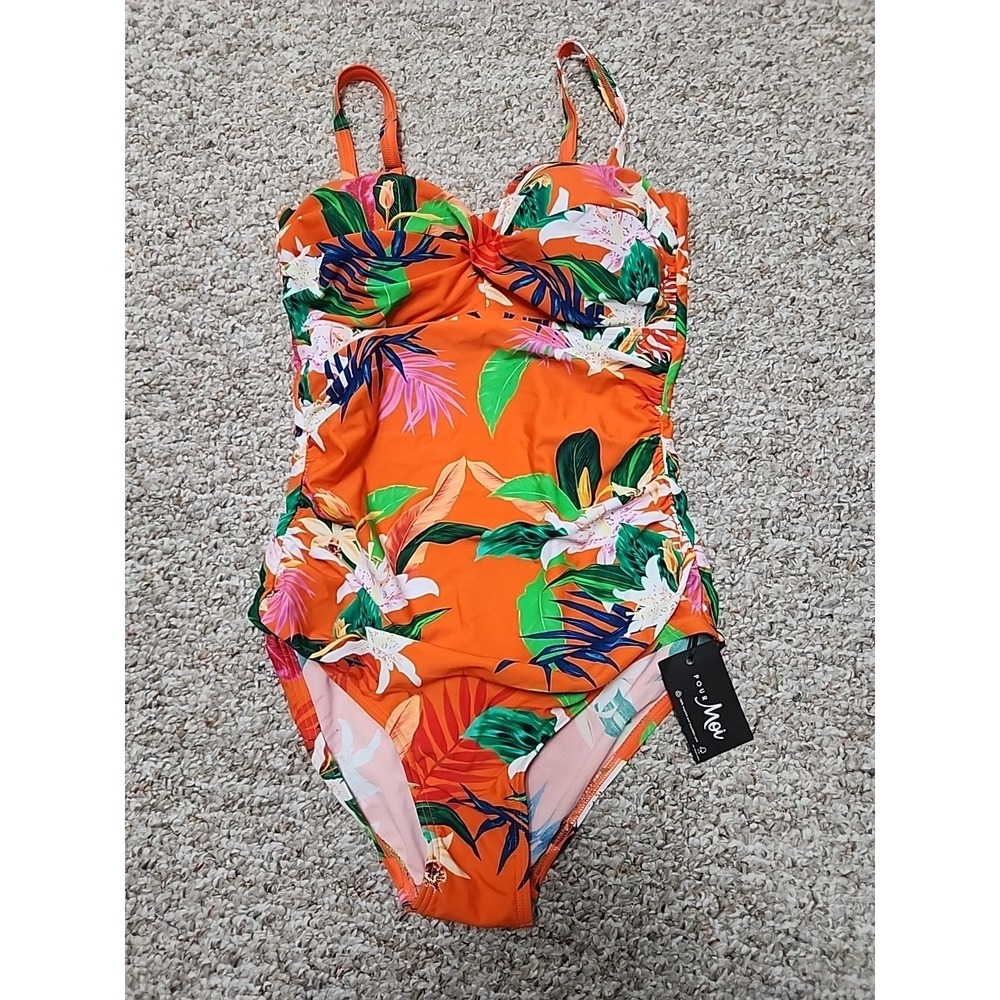 Pour Moi Tropical Free Spirit One Piece Bathing Swim Suit Zest 8 NWT